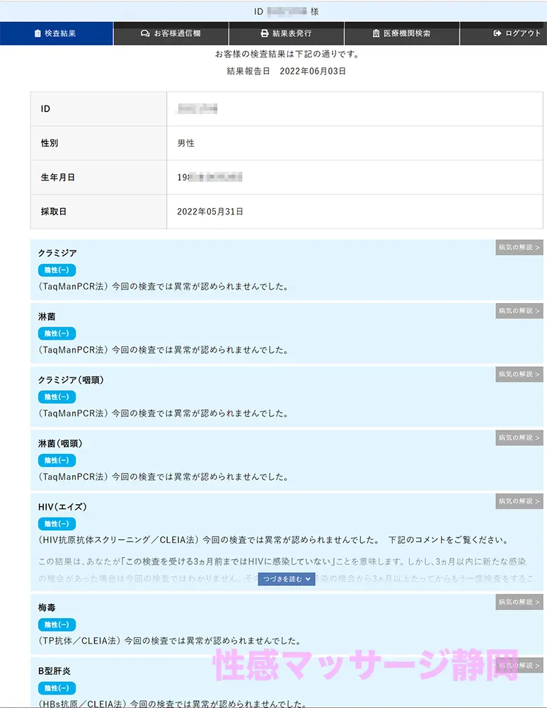 性病検査結果